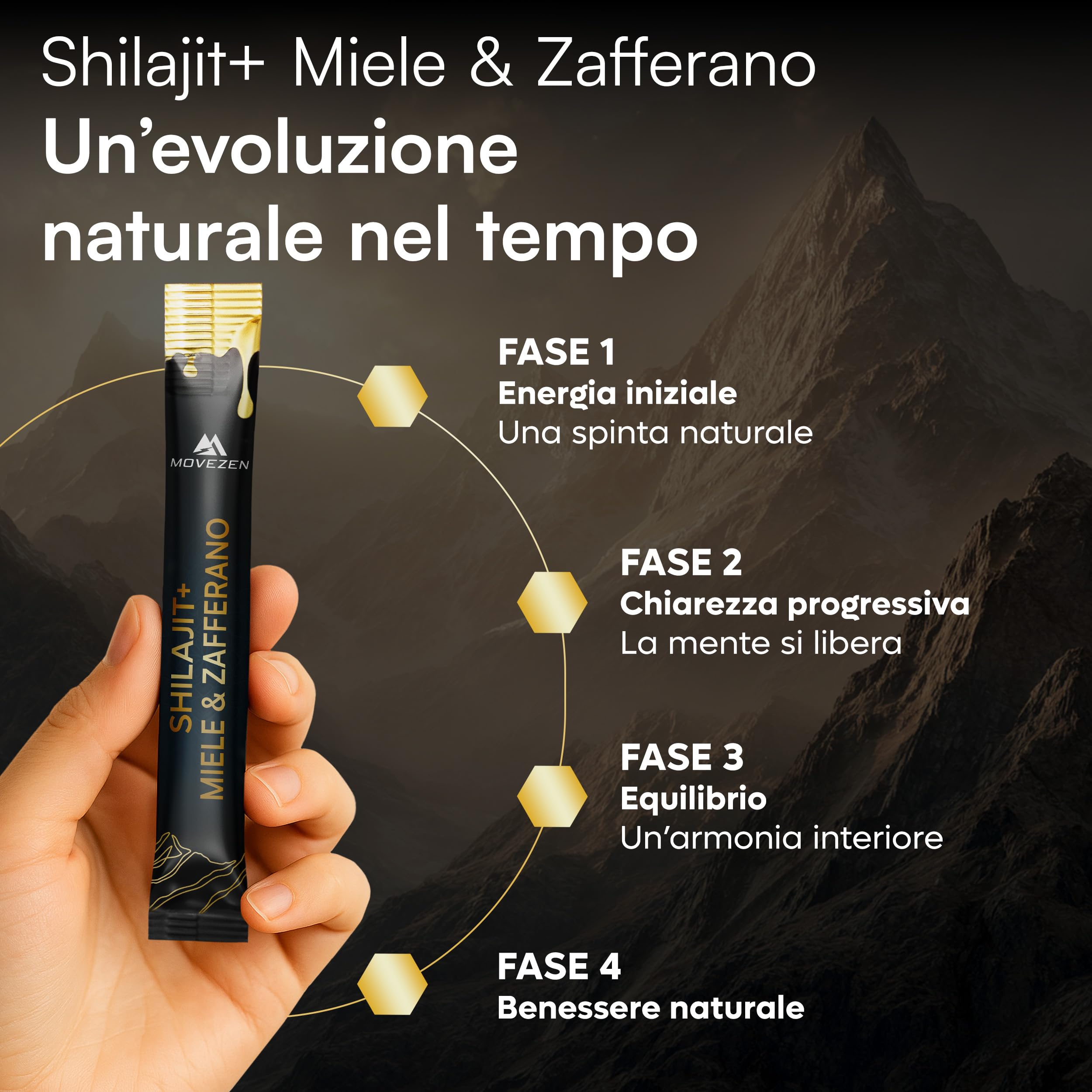 Shilajit +, Resina autentica 100% pura dell'Himalaya con miele e zafferano biologico – Energia sostenibile, Vitalità, Concentrazione – 30 Sticks da 8 g – Ricco di acido fulvico e umico, 85+