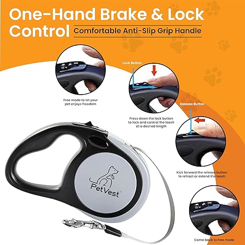 Miniatura 6 de Correa retráctil doble de 16 pies para perros grandes de hasta 77 libras cada uno, correa extensible de doble cabeza de 16 pies con bolsas para