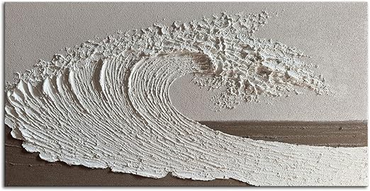 Slyart Abstract Ocean Wave Wall Art, White Textured Oil Painting on Canvas, Modern Minimalist Wall Art, Neutral Wall Decor, Relief Wall Art