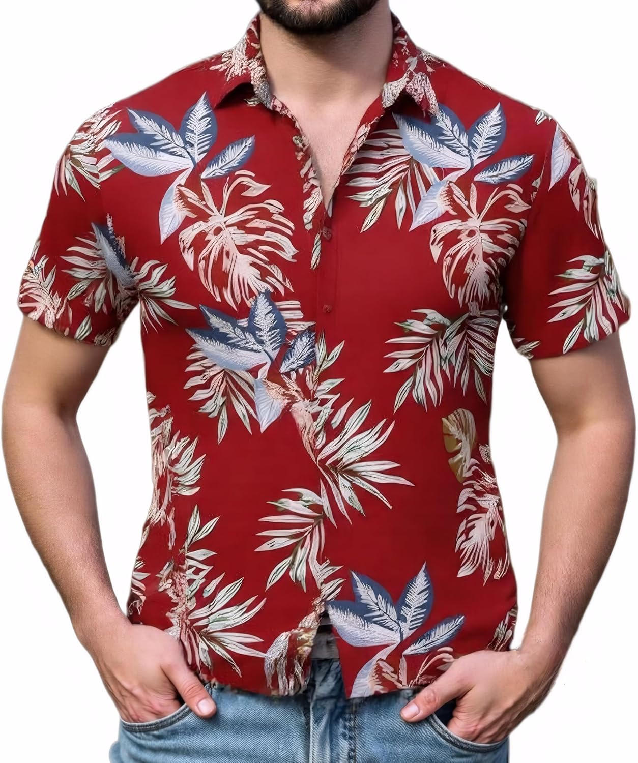 Mens Hawaiian Shirts Tops Short Sleeve Floral Button Down Beach Shirt Vintage Tropical Palm Summer Lightweight Blouses Male
