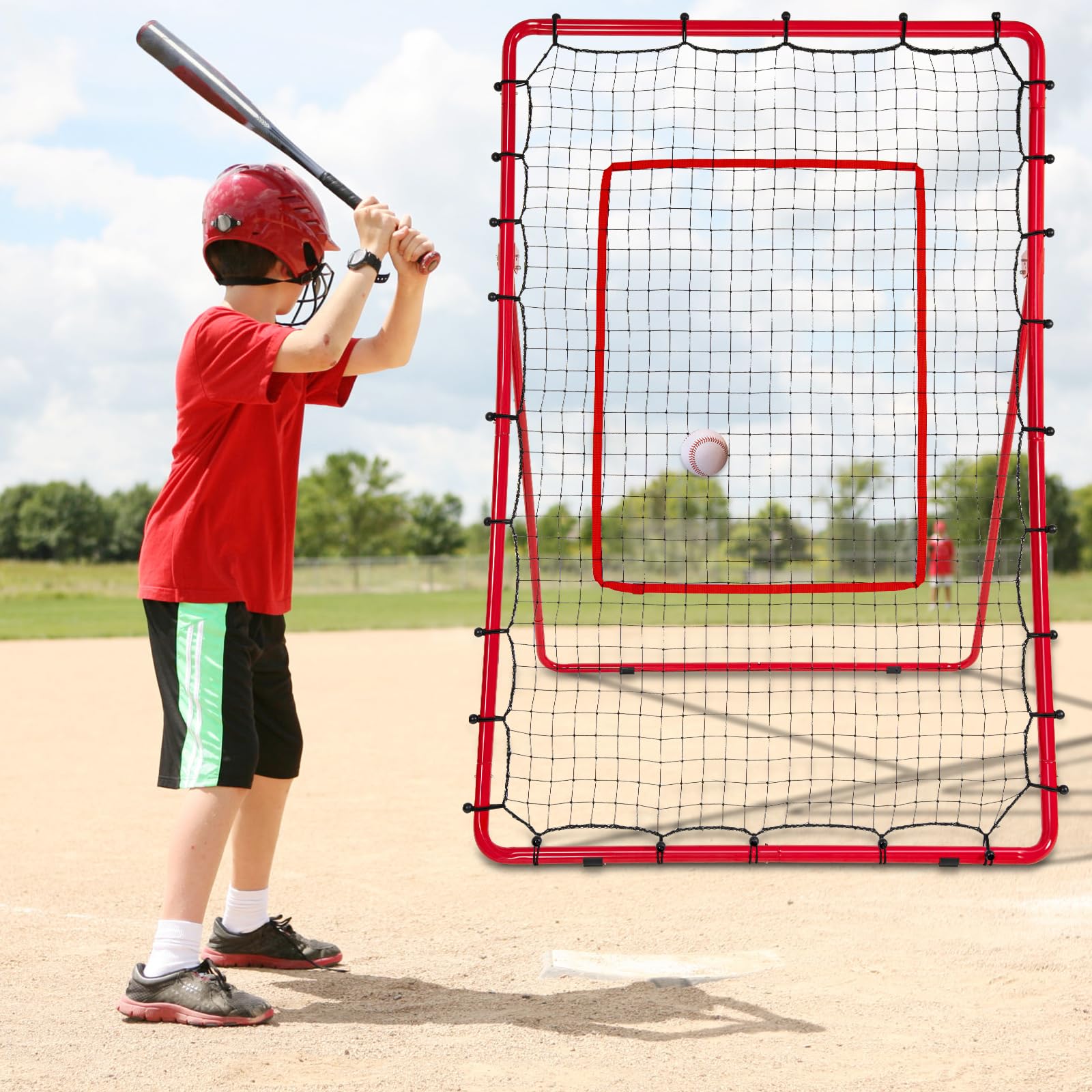 AKOZLIN Filet de rebond baseball softball 5 angles réglables 1,8 x 1,2 m avec zone de frappe sac de transport
