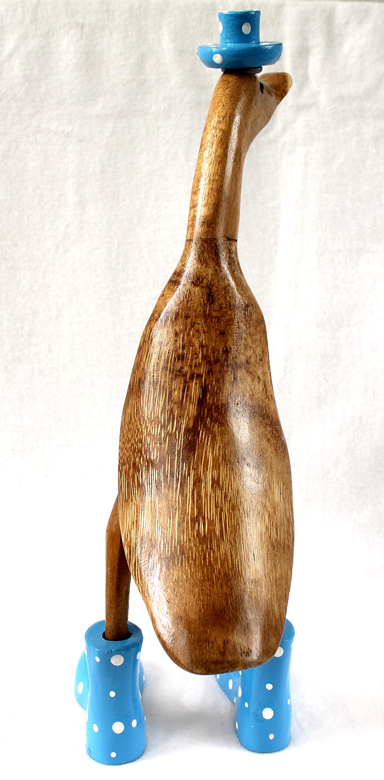 Ente aus Holz Höhe 42 cm mit Stiefeln und Hut in Hellblau zur Dekoration