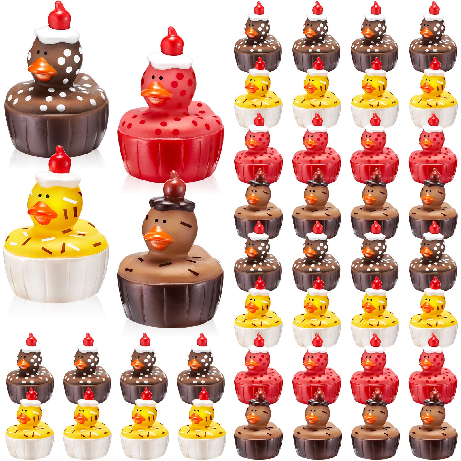 Deekin 24 Pcs Rubber Ducks 2" 4 Style Cute Ducks Bulk Small Assortment Duckies Pool Party Favors Decoration (Cupcake)