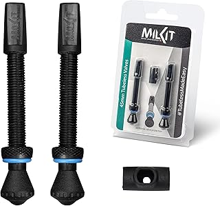 milKit Bike Tubeless Presta Valve Stem Black - Tubeless Tire Valve Cores and Valve Core Removal Tool are Included - Pack of 2