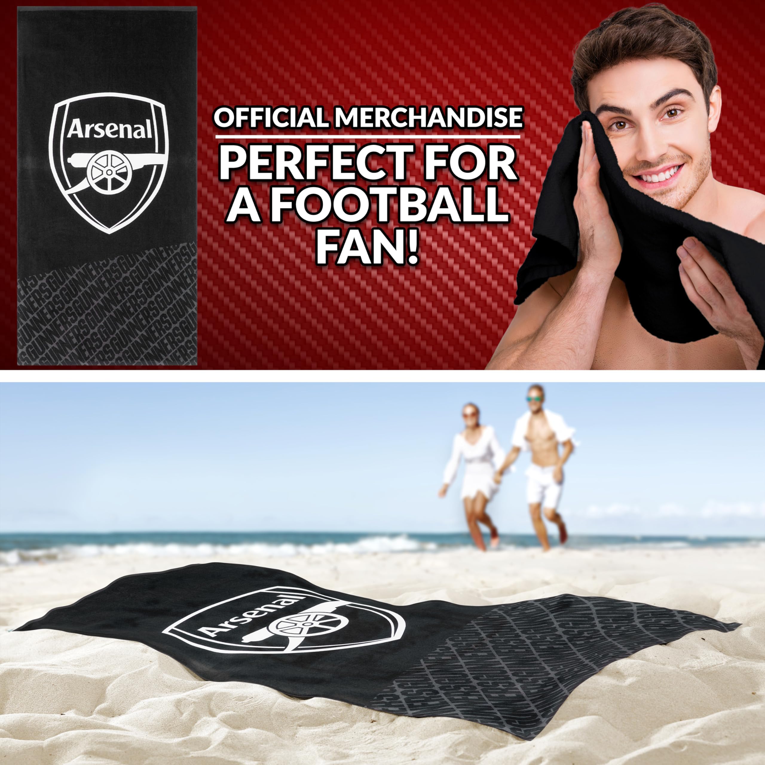 Serviette Arsenal F.C. pour Homme Femme Adolescents Enfants 100% Coton Séchage Rapide Emblème Football Serviette de Plage Bain Natation Gym Été Douche Équipement Supporter 137x69cm