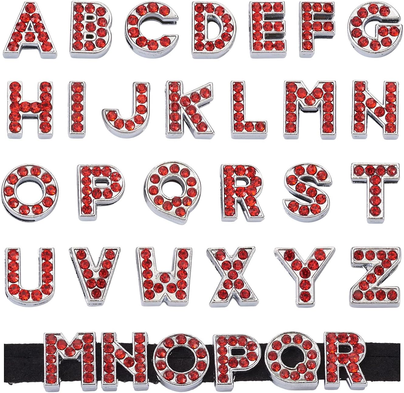 FASHEWELRY 104Pcs Colorful Rhinestone Letter Slide Charms Alloy Rhinestones Alphabet A-Z Pendants Initial Capital Beads for DIY Wristbands Bracelet Choker Jewelry Making