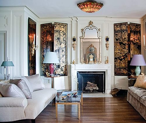 Miniatura 9 de DIRYZON EUL - Lámpara de techo semiempotrada estilo Tiffany estilo vintage de 15.7 pulgadas, pantalla de vidrieras de arte antiguo, 3 luces