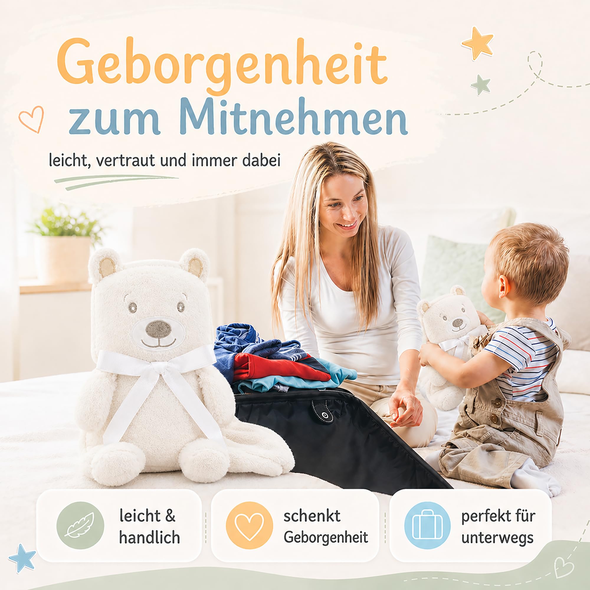 Babykajo Babydecke personalisiert – 2in1 Babydecke Wird zusammengerollt zum Tierchen – Perfektes Baby Geschenk zur Geburt für Jungen und Mädchen!