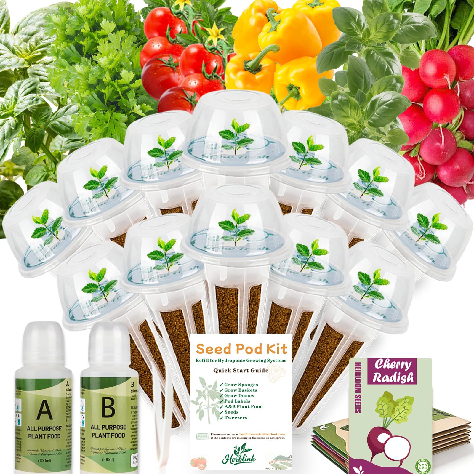Hydroponic Seed Pod for Aerogarden, Ahopegarden, LETPOT, URUQ - 12 Salsa Refill Grow Pods with 6 Packets Seeds of Basil, Cherry Tomato, Bell Pepper, Cherry Radish & Cilantro for All Hydroponic Systems