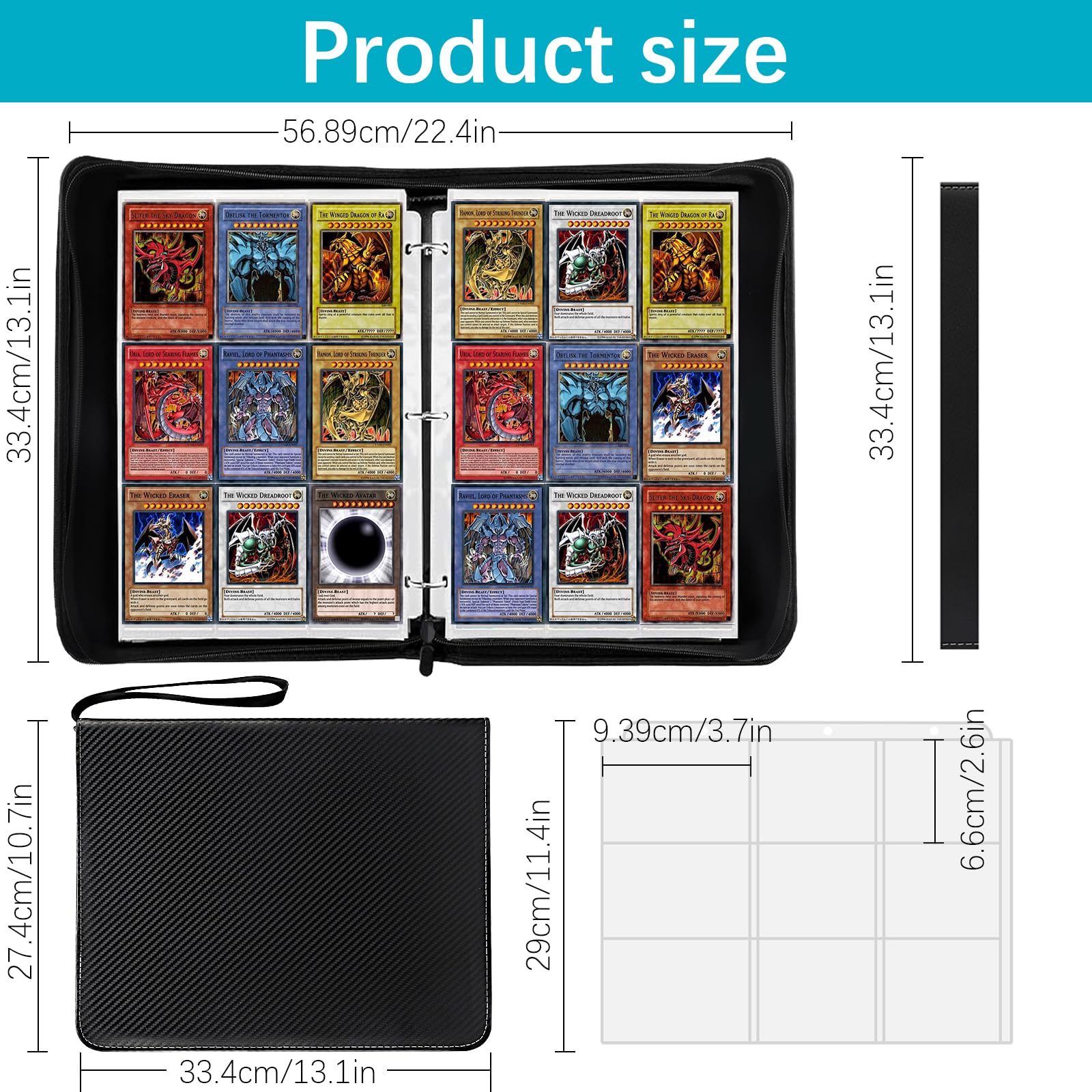Card Guardian Segregator premium z 9 kieszeniami na 900 kart, zapięcie na zamek błyskawiczny i boczne kieszenie, kompatybilny z kartami kolekcjonerskimi i sportowymi, w tym Magic the