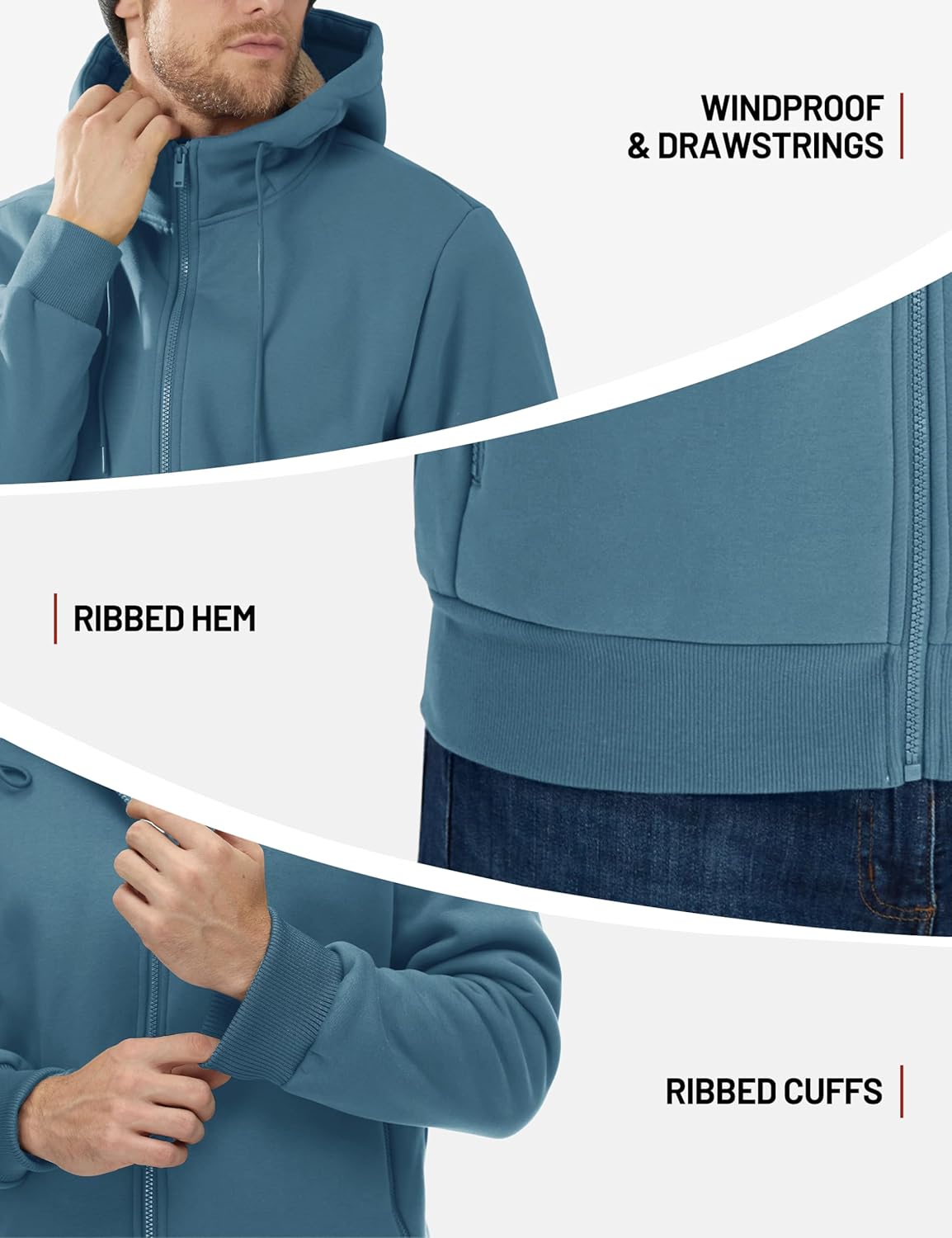 TACVASEN Men's Zip Up Sherpa Lined Hoodies Thick Fleece Heavyweight Jacket Windproof Thermal Zipper Sweatshirt - Image 5