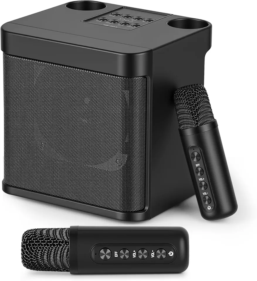 100 W Caixa de Som com Microfone, Alto-falante de Karaokê Bluetooth Portátil com 2 Microfones Sem Fio, Máquina de Karaokê, Portátil para Festas e Karaokê, Sistema de PA de Karaokê HD