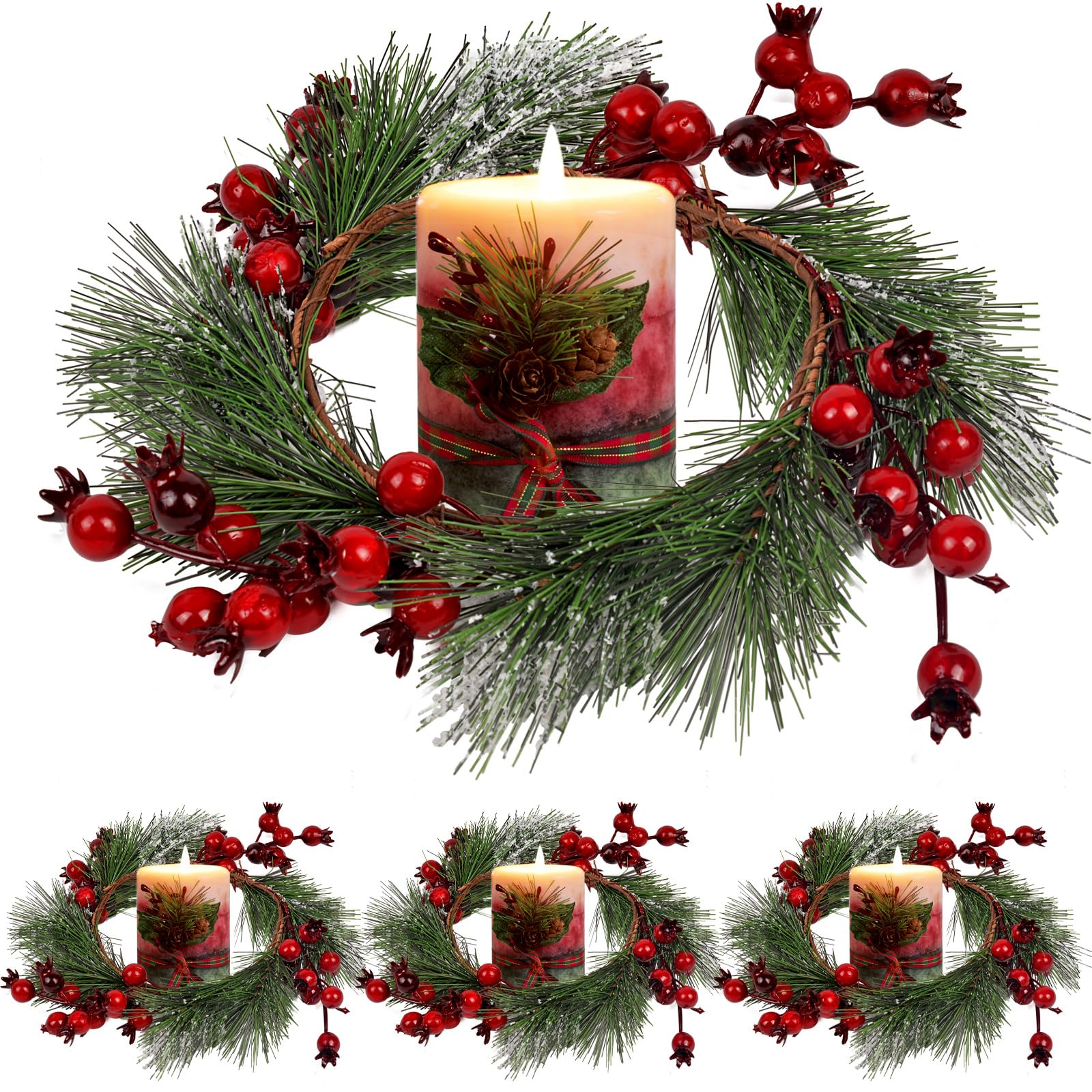 Bayas Navidad Anillo De Vela De Navidad, 4 Velas Votivas Con Piña De Bayas  Rojas, Vela De Anillo De Navidad Para Centro De Mesa, Decoración De Boda,  Día Festivo, Transparente Porta Velas, image size:1600x1600
