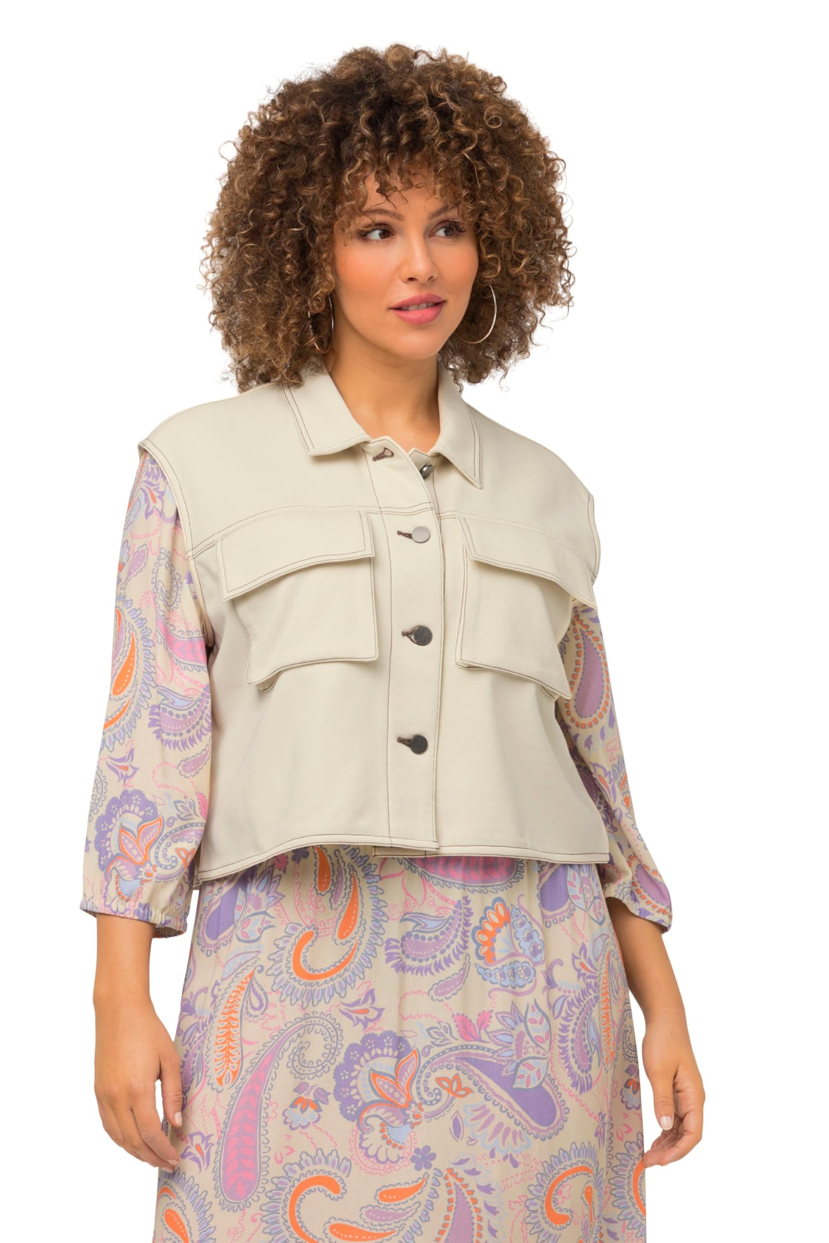 Ulla Popken Damen große Größen Übergrößen Plus Size Sweatweste, Jeansnähte, Oversized, Hemkragen, ärmellos 816612