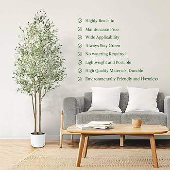 Artificial Silk Olive Tree Alupssuc 7 Ft Artificial Olive Tree, Silk Fake Potted Tree With Natural Wood Trunk & Lifelike Fruits, Faux Plant For Modern Home Office Living Room Floor Decor Faux