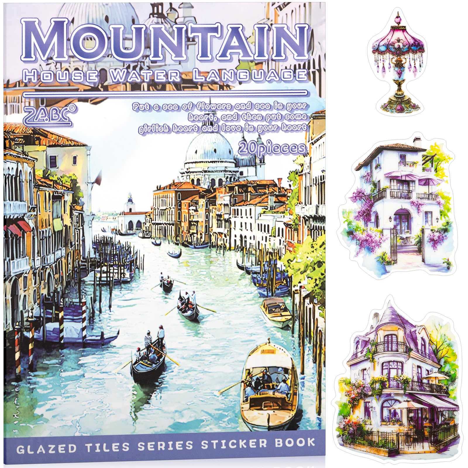 Water Mountain House Sticker Scrapbooking Supplies for Junk Journal, 20 Sheets PET Stickers - Vintage Journaling Stickers, Ephemera Sticker Book Pre Cut(TZ-009-004)