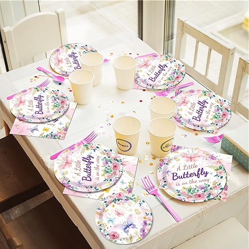 Miniatura 294 de 96 piezas de suministros de fiesta de cumpleaños florales de cumpleaños, platos de papel, servilletas, flores de oro rosa, decoraciones de fiesta