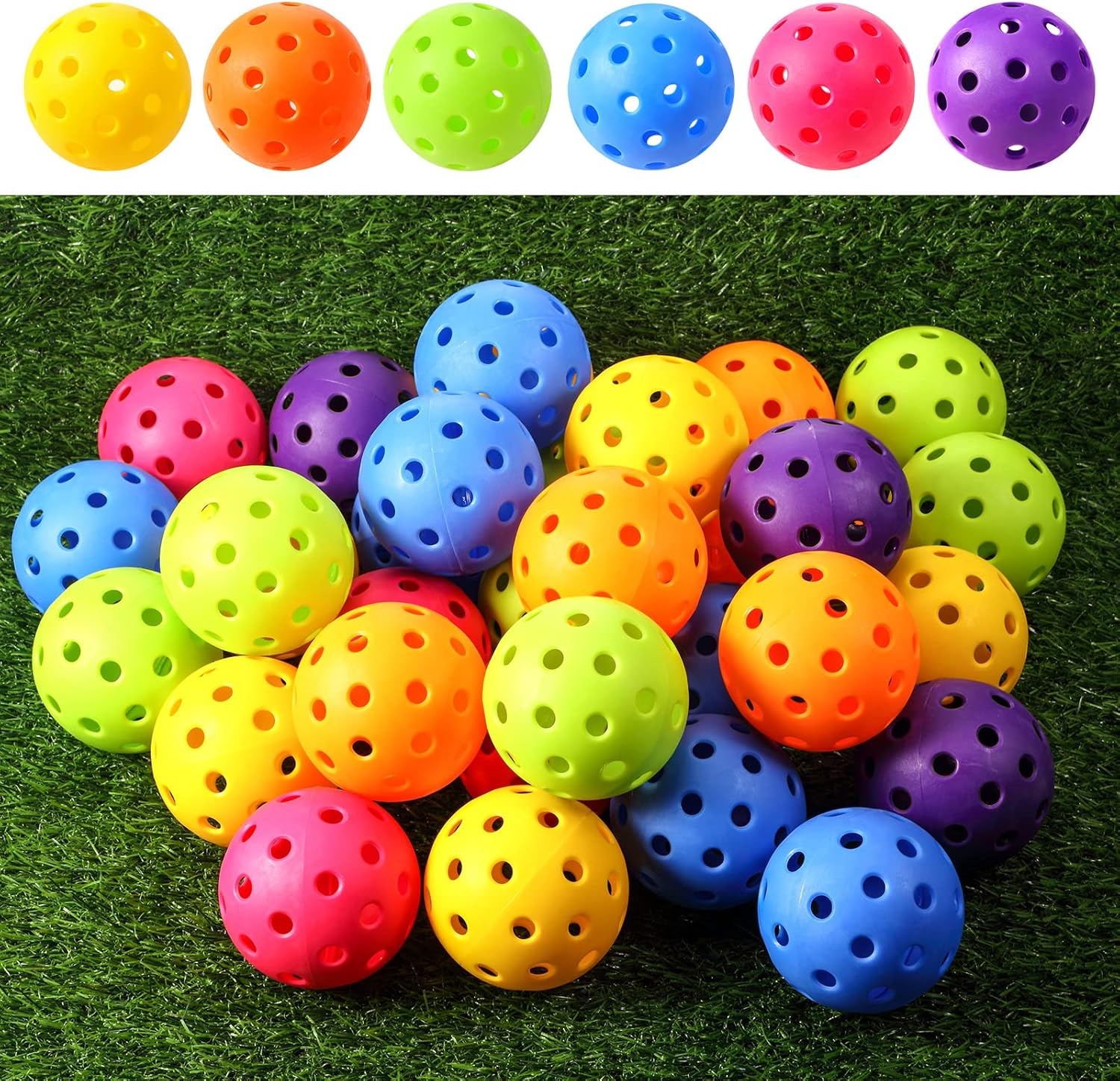 Tradder 60 Pcs Plastic Practice Baseballs Bulk 40 Holes Multi Color Practice Golf Balls for Outdoor Indoor Tournament Play Training for All Style Paddle, 2.9 Inches
