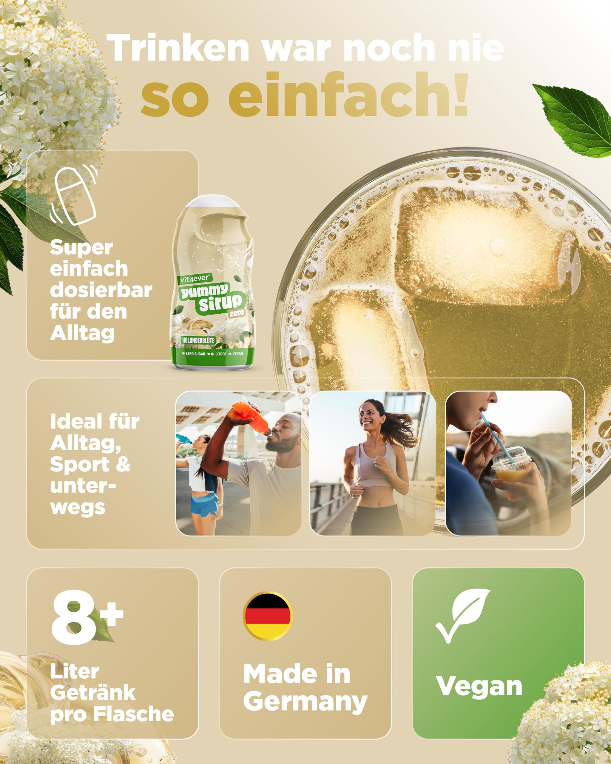 vit4ever Yummy Sirup Zero Mixed Set, 10 x 65ml, zuckerfrei und praktisch ohne Kalorien, mit nur 1kcal je 100ml Wasser-Sirup-Mischung, hochkonzentriert, für 8 l Fertiggetränk, vegan | 1 kcal je 100 ml, hochkonzentriert, für 8 l Fertiggetränk, vegan