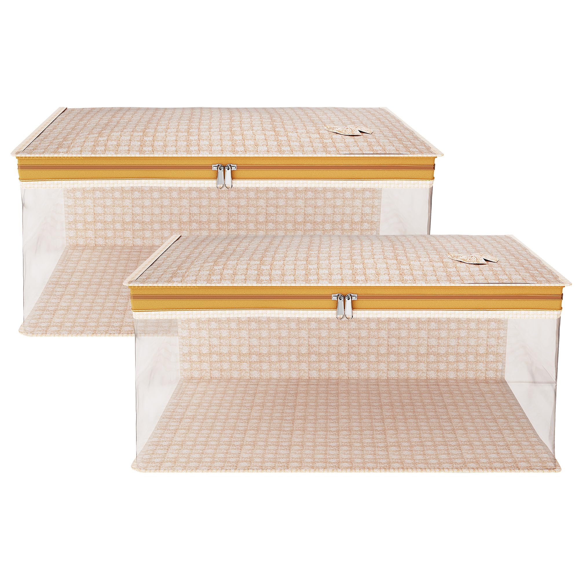 Kuber Industries Polyvinyl_Chloride Sari-Abdeckung mit Reißverschluss – Kleideraufbewahrungstasche, Kleiderschrank Organizer für Anzug, Seite transparent, Karo-Design, 22,9 cm, 2 Stück, Golden