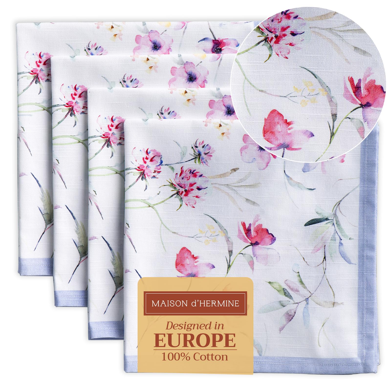 Maison d' Hermine Cloth Napkins Set of 4 100% Cotton Everyday Reusable Square Napkins Cloth Washable Kitchen Dinner Hotel Party Wedding Restaurant Spring Summer (Summer Floral, 45 cm x 45 cm)