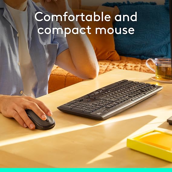Logitech MK295 Full Size Silent Wireless Keyboard Mouse Combo - Graphite | Full size keyboard with SilentTouch technology, compact ambidextrous mouse with silent click switches, Windows compatible