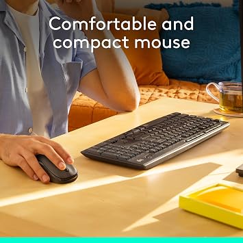 Logitech MK295 Full Size Silent Wireless Keyboard Mouse Combo - Graphite | Full size keyboard with SilentTouch technology, compact ambidextrous mouse with silent click switches, Windows compatible