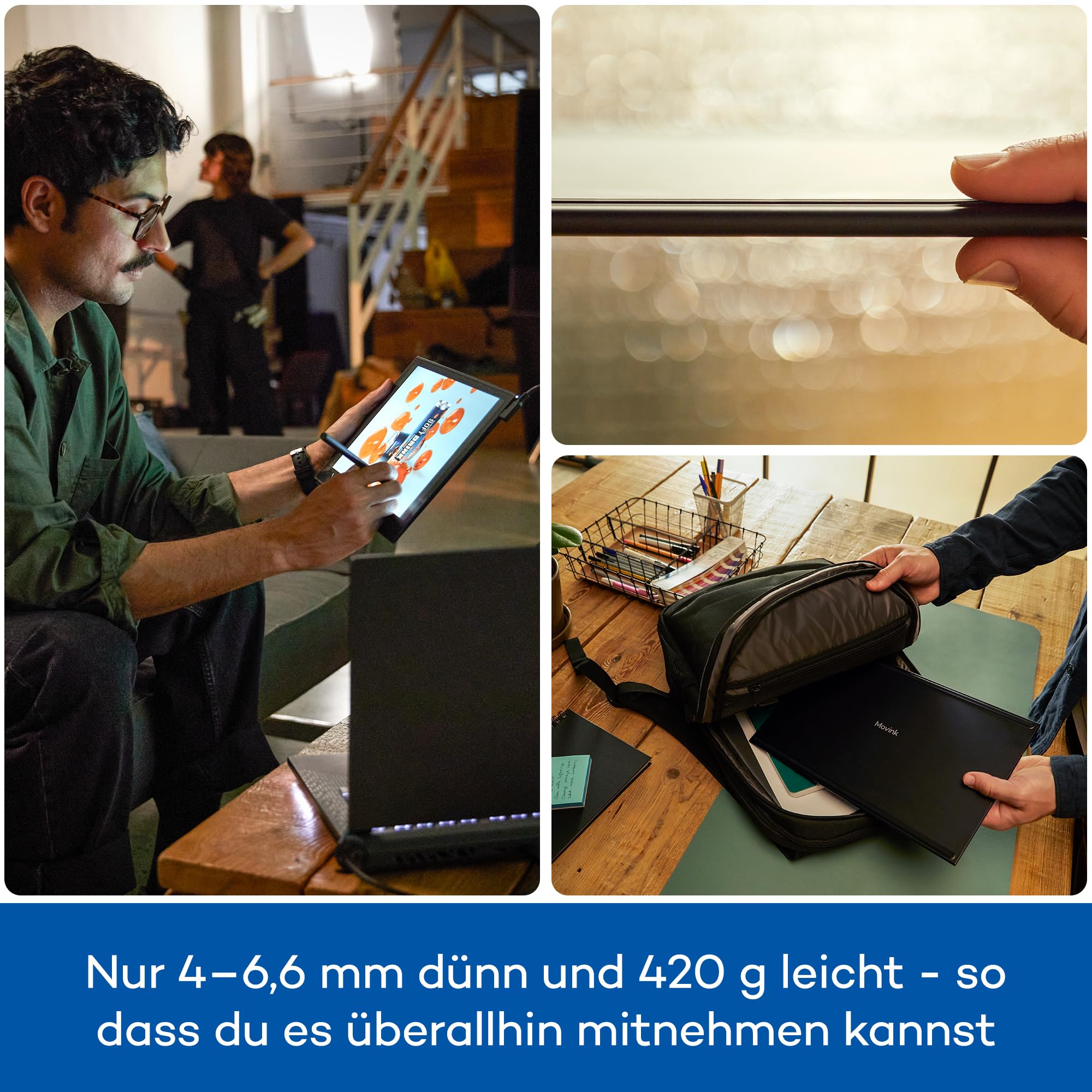 Wacom Movink 13 OLED Pen Display, ultraschlankes 4 mm Grafiktablett mit Display, Pro Pen 3 mit 8192 Druckstufen, 100 % DCI-P3 Farbraum, USB-C Ein-Kabel-Verbindung für Mac, Windows, Android & ChromeOS