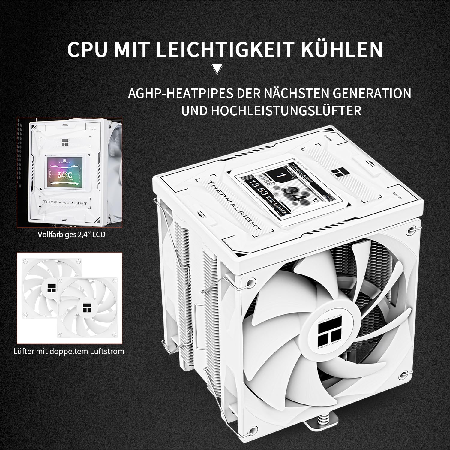 THERMALRIGHT Burst Assassin 120 Vision White Enfriador de CPU, pantalla IPS LCD de 2,4 pulgadas con resolución de 320 x 240, disipador de calor de alto rendimiento para computadora LGA1851/1700 y AM4