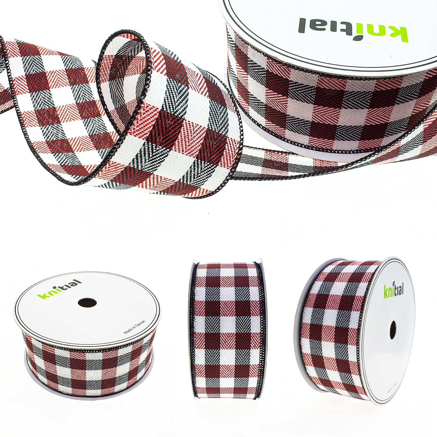 Search Ribbon Snapklik.com : Knitial Buffalo Plaid Wired Ribbon 2-1/2 Inches X 25 ...