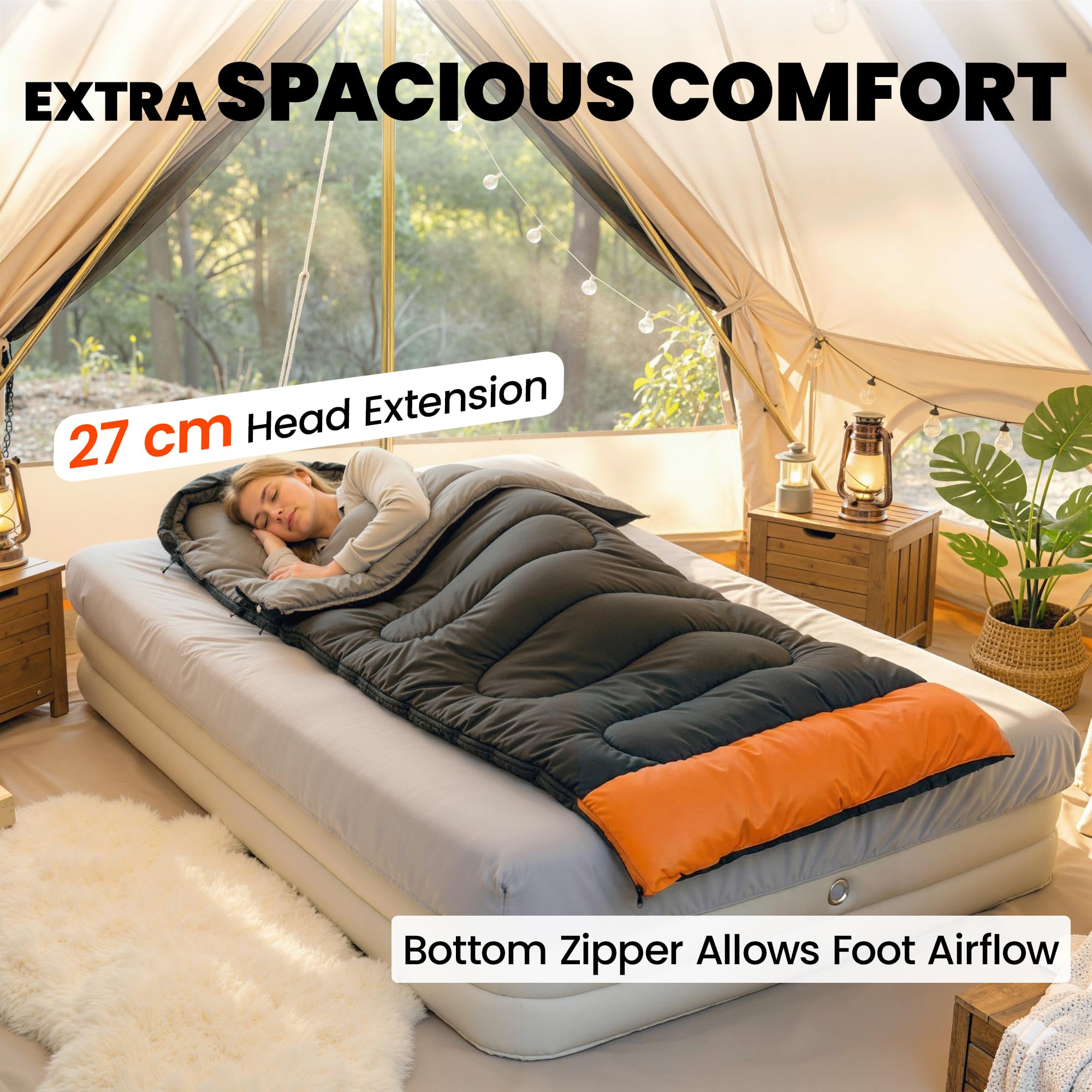 Outsunny Sleeping Bag for Adults, Lightweight & Compact Sleeping Bag, 3 Seasons Adult Blanket, Small Packed Size, Soft, Thick and Warm, for Outdoor Camping — view 5