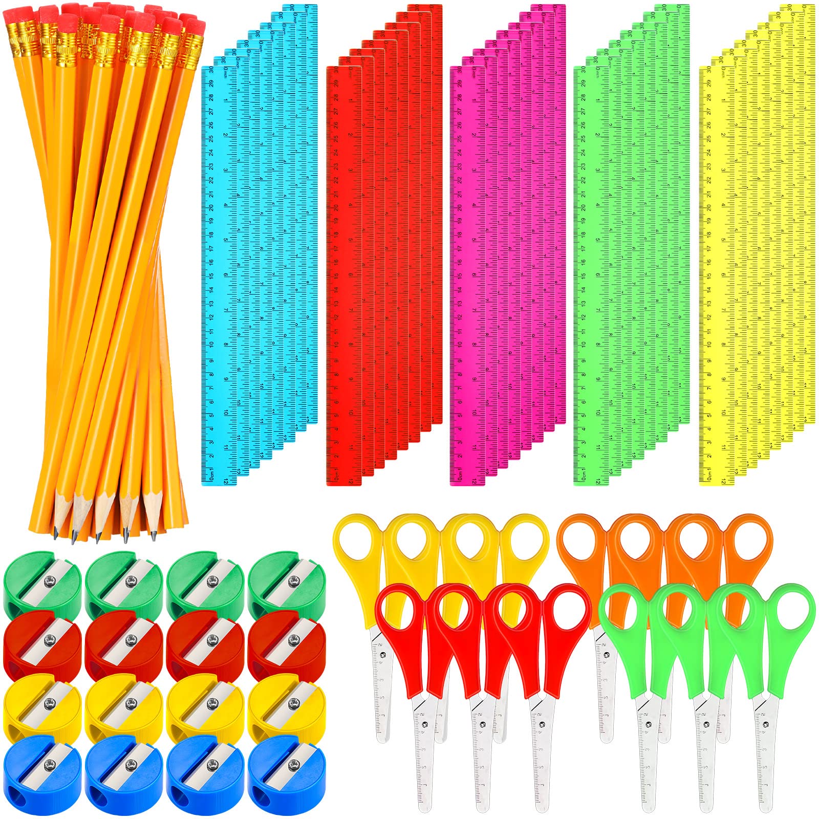 SATINIOR 48 Sets School Supplies Bulk Including 48 Pcs Pencils 48 Pcs Student Scissors 48 Pcs 12 Inch Plastic Ruler 48 Pencil Sharpener School