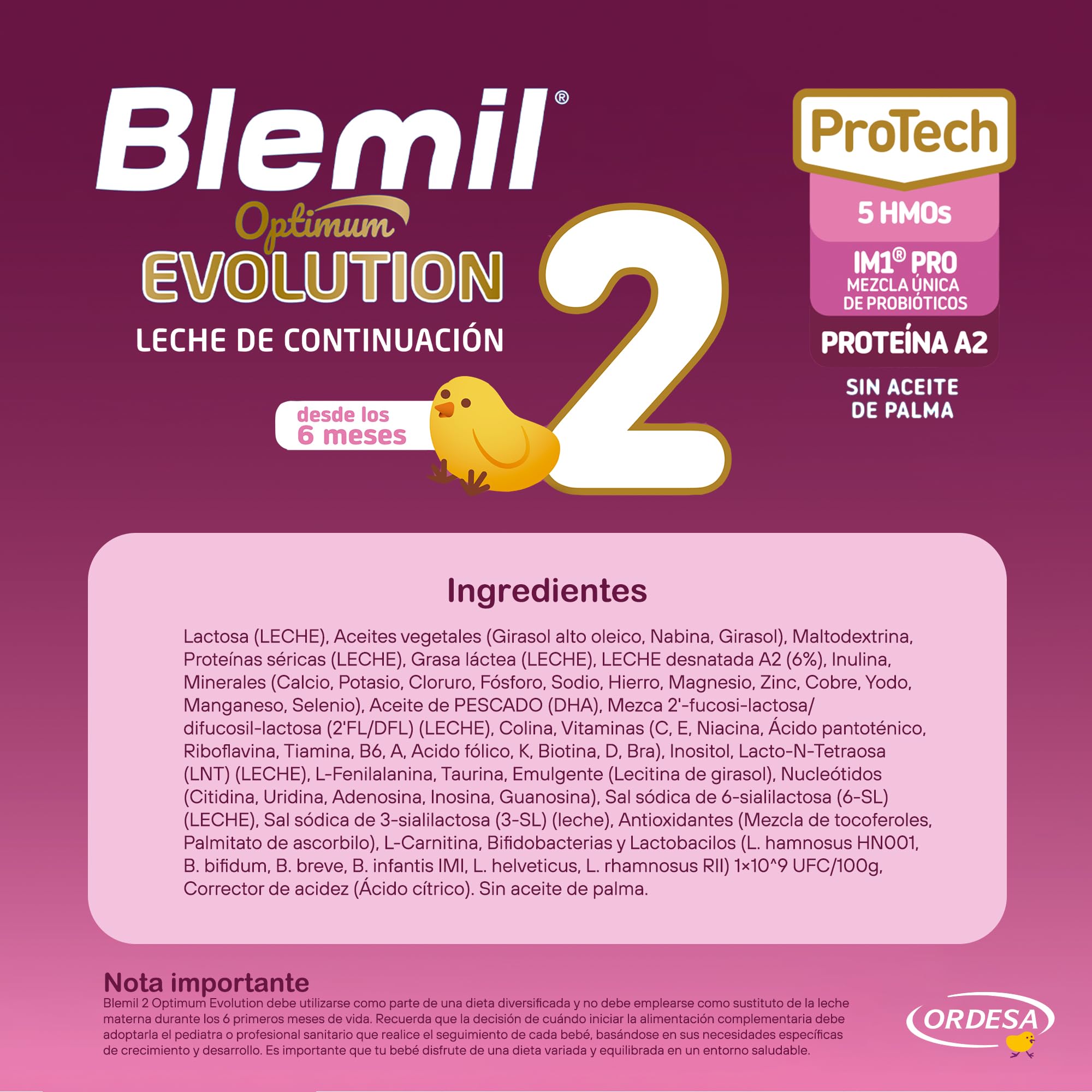 Blemil 2 Optimum Evolution | 800g | Leche de Continuación en polvo para Bebé Desde los 6 Meses