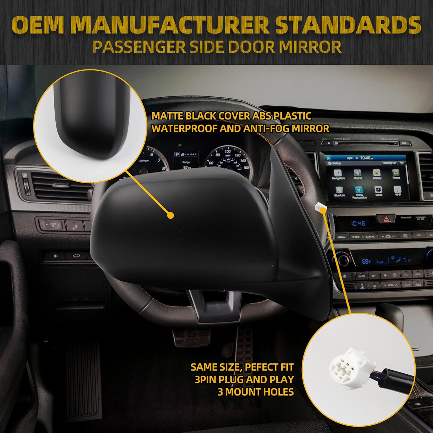 Dasbecan Passenger Side Mirror Compatible With 2005-2011 Toyota Tacoma Right Mirror With Manual Folding/Power Glass Replaces# TO1321256 Matte Black (3pins)