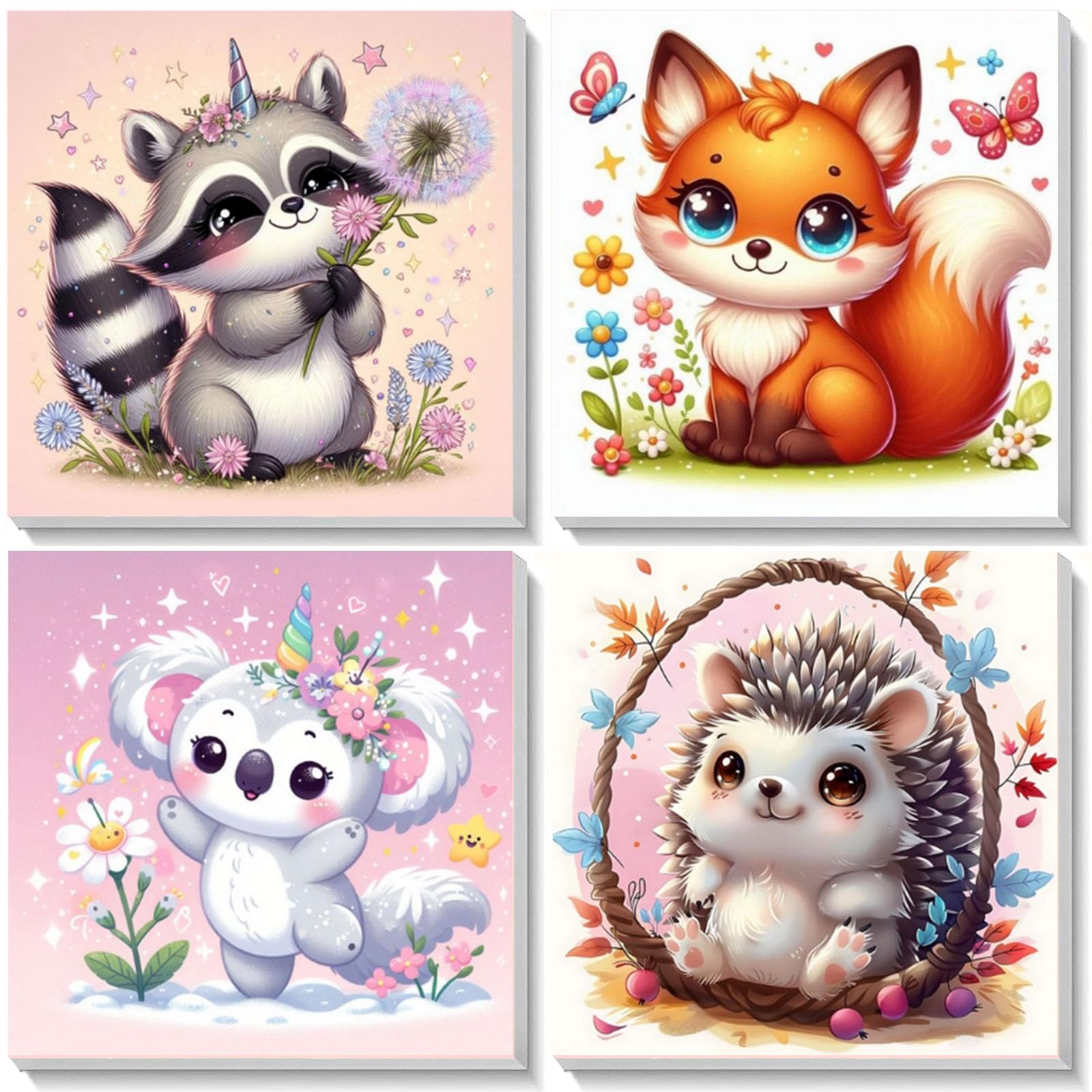 Arttoplus 4 Pack Animals Paint by Numbers Kit for Kids with Frame- Animal Painting by Numbers for Age 3-8, Cute DIY Oil Painting Suitable for Home Decoration (8x8inch)