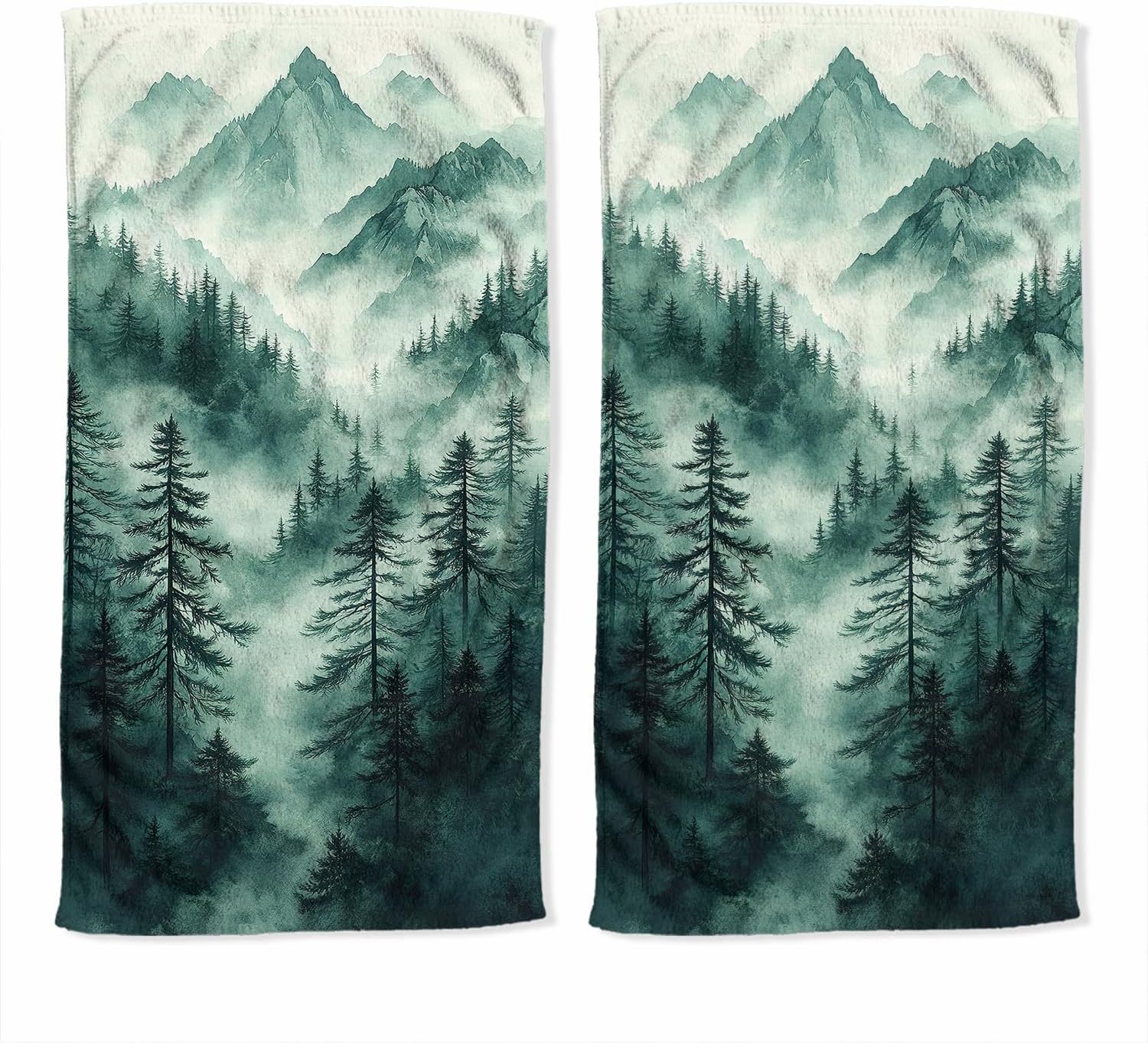 Forest Bath Hand Towel Set of 2 Misty Pine Tree Mountain Vintage Absorbent Hand Towels Decorative Kitchen Dish Towel Guest Bathroom Towels 14x28 inch