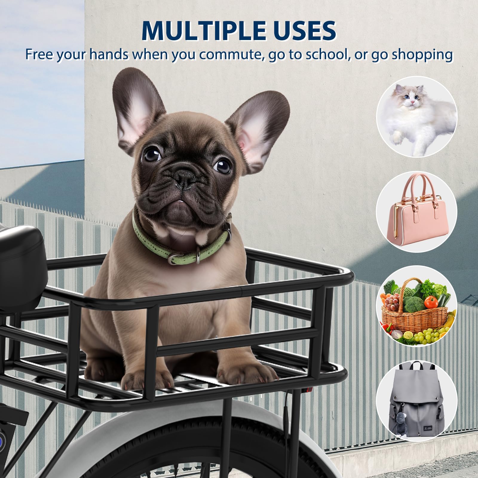 HITWAY Cesta Bicicleta Metálica Portaequipajes Resistente Intemperie Negro