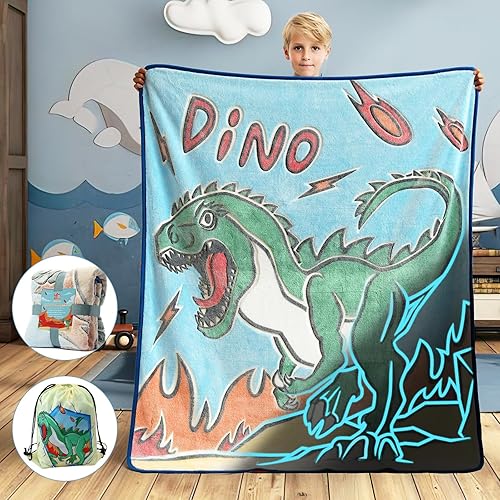 Manta de dinosaurio que brilla en la oscuridad, regalos de juguetes de dinosaurio de cumpleaños para niños de 1, 2, 3, 4, 5, 6, 7, 8, 9, 10 años,