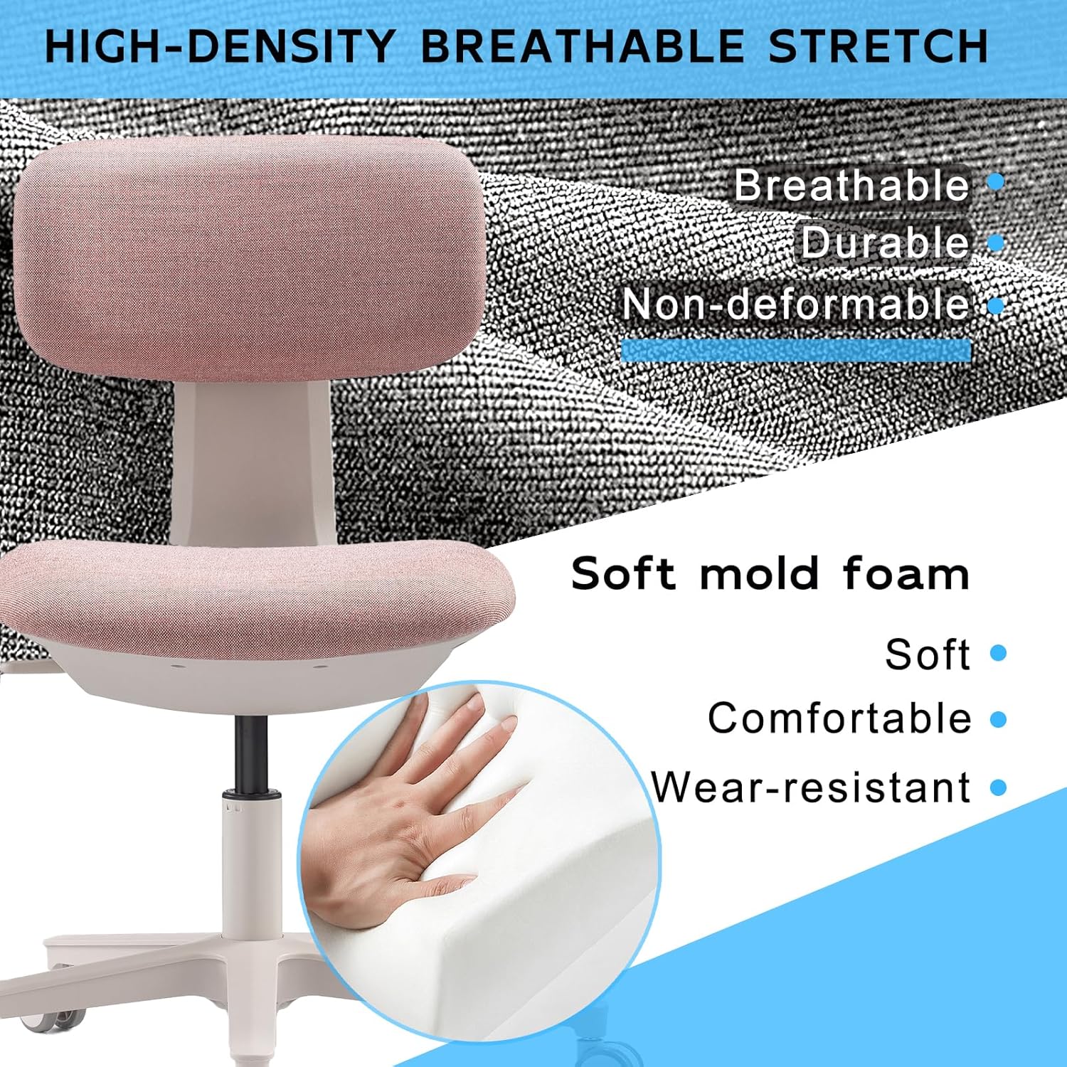 Ergonomic Kids Desk Chair with Adjustable Height - Pink Study Chair for Children Teens, 360° Swivel Small Office Chair, Breathable Gaming/Vanity Chair with Back Support & Smooth Wheels