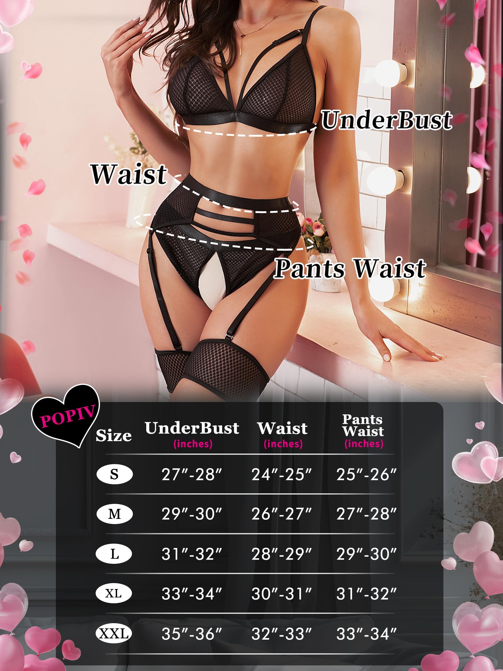 popiv Women Sexy Lingerie Set Cutout Bra and Panty Sets Garter Lingerie 4 Piece Burgundy
