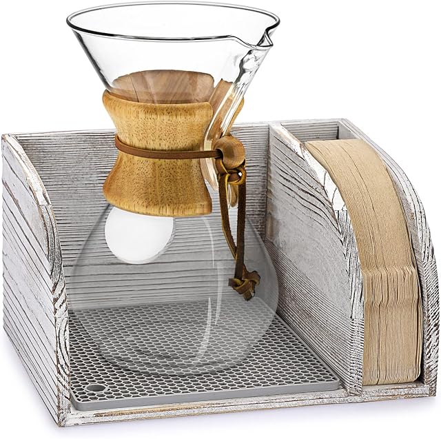 IGNPION Pour Over Coffee Glass Maker Holder Stand with Silicone Drip Pad, Coffee Maker and Paper Filters Organiser Stand Compatible with Chemex Coffee Makers (No Coffee Maker & Paper Filters) White