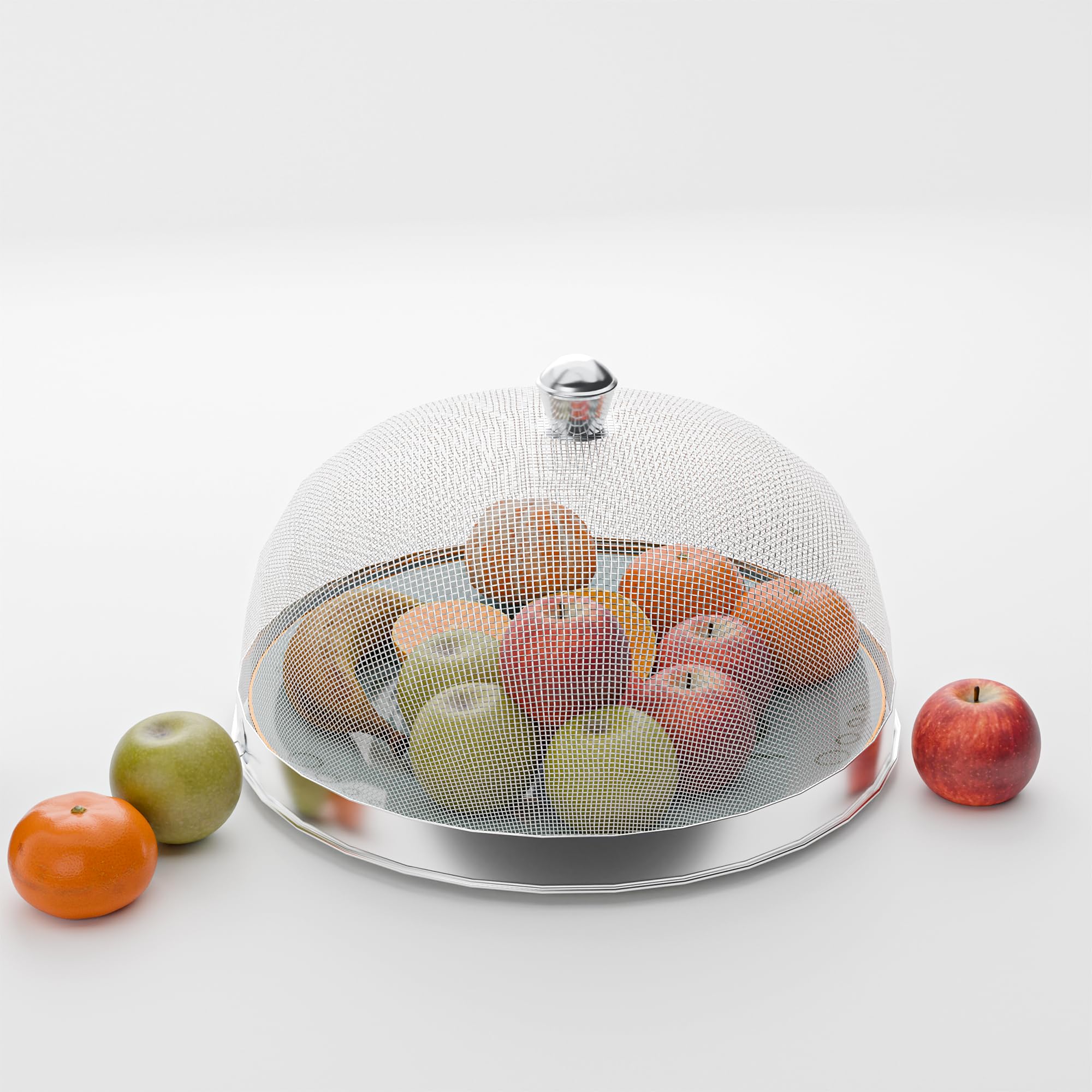 Kuber Industries 10 Inch Mesh Guard Stainless Steel Food Cover Dome | Dish Cover Net Basket for Kitchen & Outdoor Use | Protects Food from Mosquitoes, Insects and Flies | Silver