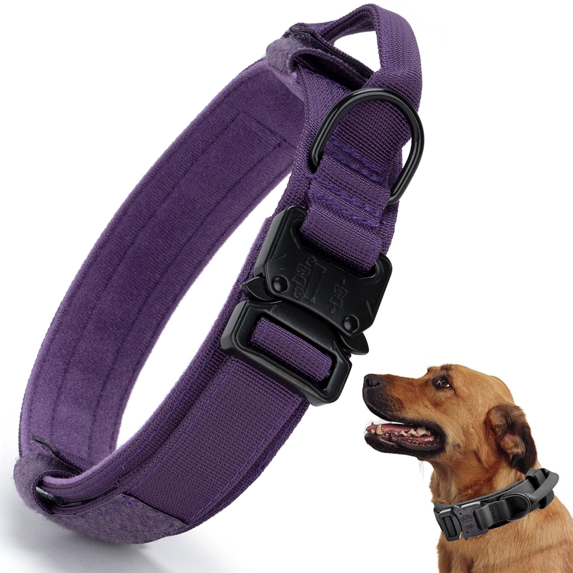 Tactical Dog Collar, Adjustable Military Training Nylon Pet Collar, Purple S