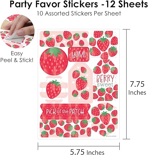 Miniatura 4 de Big Dot of Happiness Berry Sweet Strawberry - Juego de calcomanías con temática de frutas para cumpleaños o baby shower, 12 hojas, 120 calcomanías