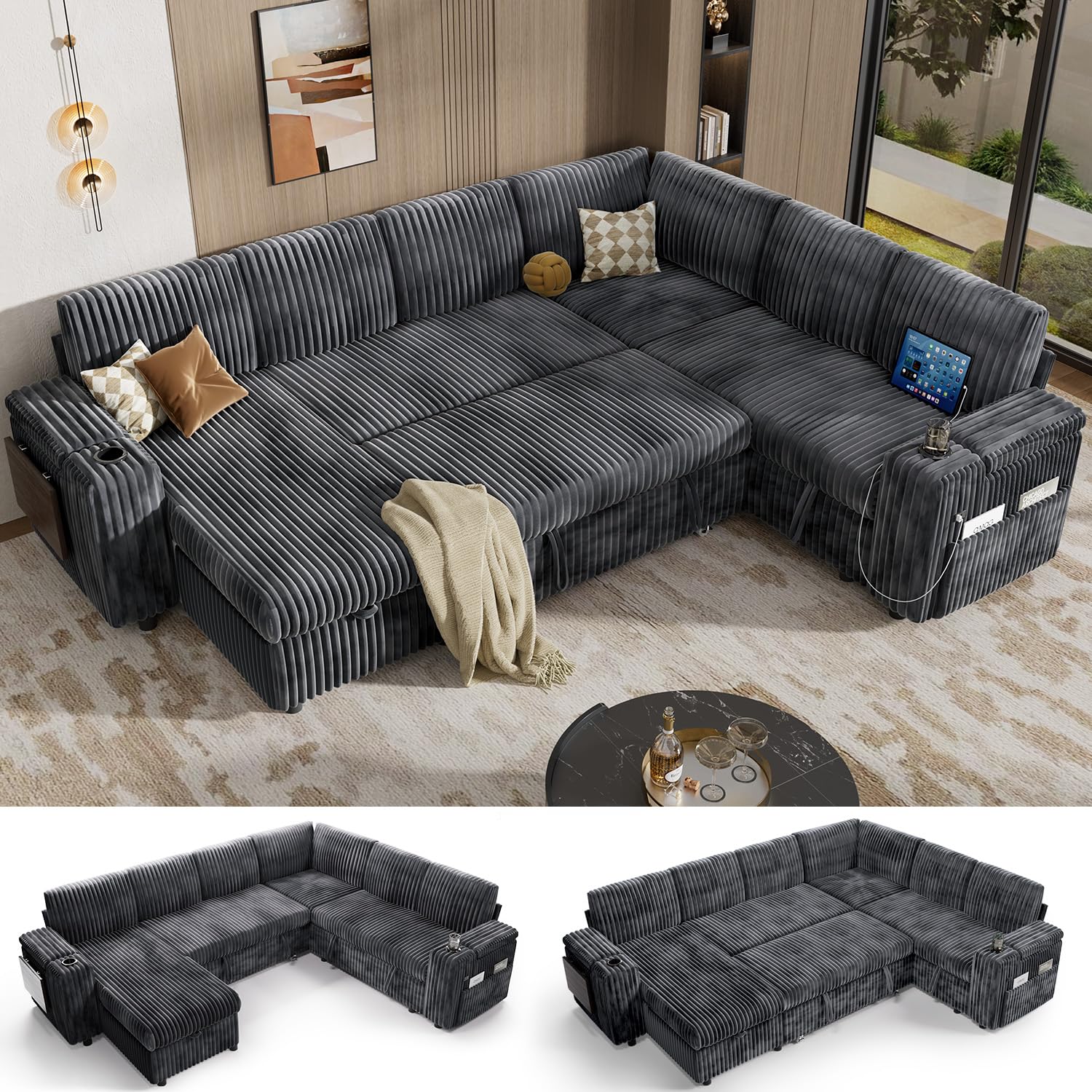 Vipbear 111 Modular Corduroy Sectional Sleeper