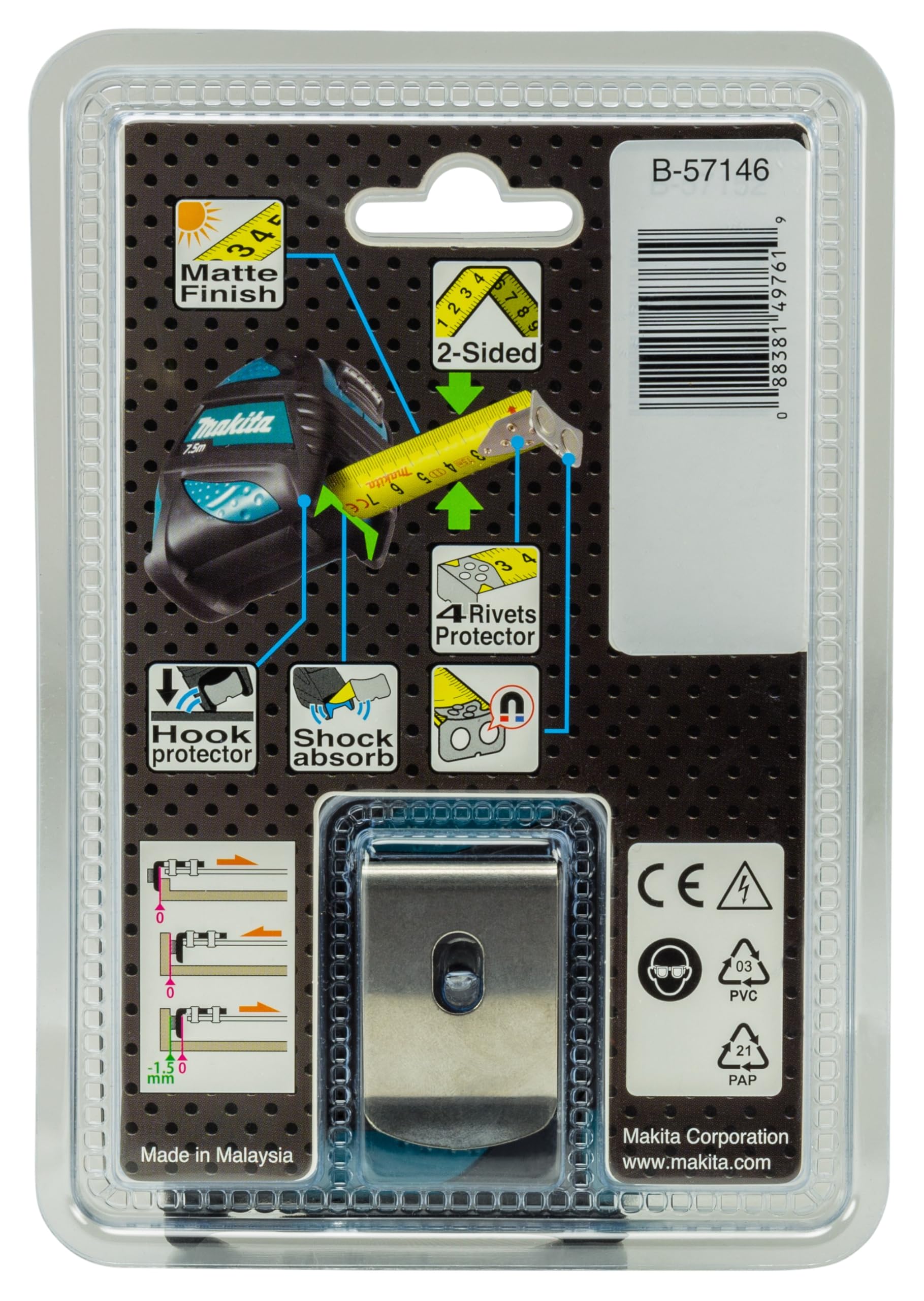 Makita B-57146 B-57146-Metro 5,5mx25mm, Negro