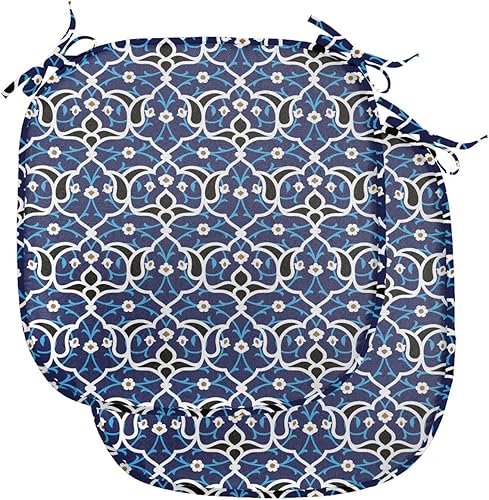 Vista 314 de Lunarable Orient - Cojín de asiento para silla, curlicues florales orientales con elementos artísticos venecianos, hojas de follaje, damasco a