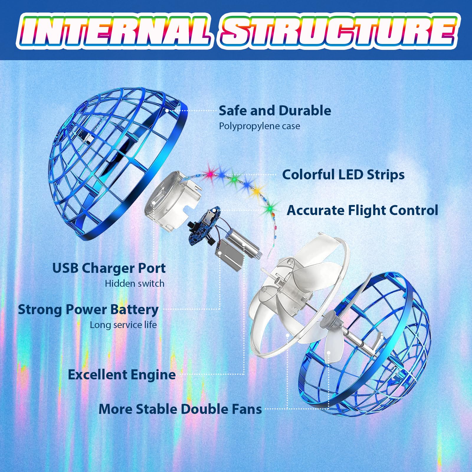 2025 Flying Orb Ball - AI Cool Novelty Gift Galaxy Boomerang Hand Drone Magic Floating Orbit Hover Mini Outdoor Fidget Toy for Boys Girls Teens Kids Blue