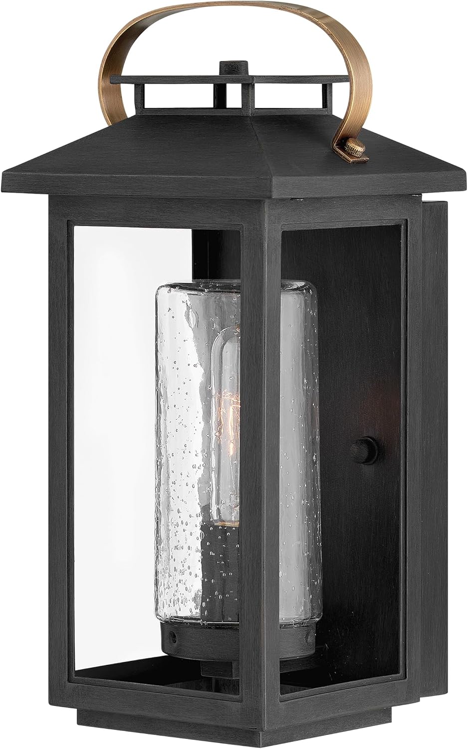 Hinkley Atwater Medium Wall Mount Outdoor Lantern, Composite, Clear Seedy Glass, Anti-Fade, LED Included, Black Finish