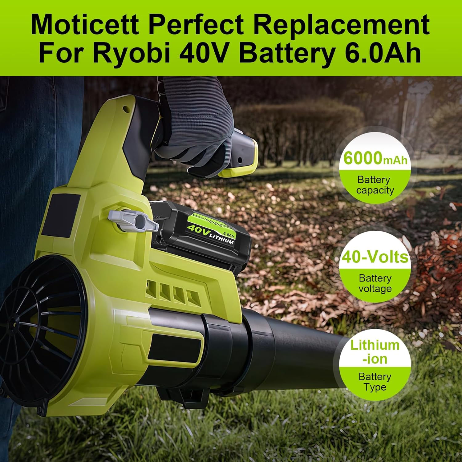 40 Volt Battery and Charger Replacement for Ryobi 40V Battery and Charger Kit 6.0 Ah Lithium-Ion Battery Set OP40602